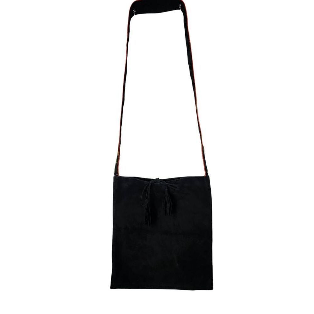 Moyna hand crafted suede bag embroidered beaded floral strap crossbody black NEW